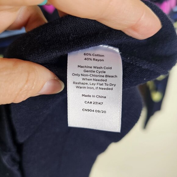 Talbots Heart Pattern Cardigan Sweater 1X Navy Multicolor 3/4 Sleeves Rainbow - Picture 5 of 9